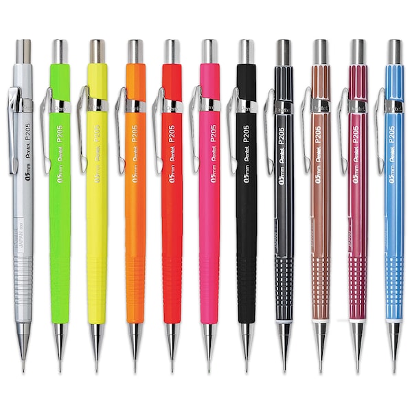 Pentel | SINGLE Mechanical Pencil | P205 | Assorted Fluorescent / Retro Colours | 0.5mm Nib Tip | Ideal for School, College, Sketching etc