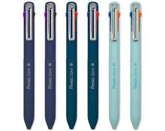 Stylo à bille 4 couleurs | Pentel iZee multi-stylets 4-en-1 | Encre multicolore | Bleu profond, violet foncé ou bleu ciel baril | Enseignant, école, etc.