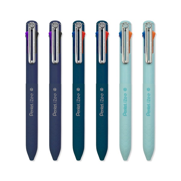 4 Colour Ballpoint Pen | Pentel iZee 4-in-1 Multi Pen | Multicoloured Ink | Deep Blue, Deep Violet, or Sky Blue Barrel | Teacher, School etc