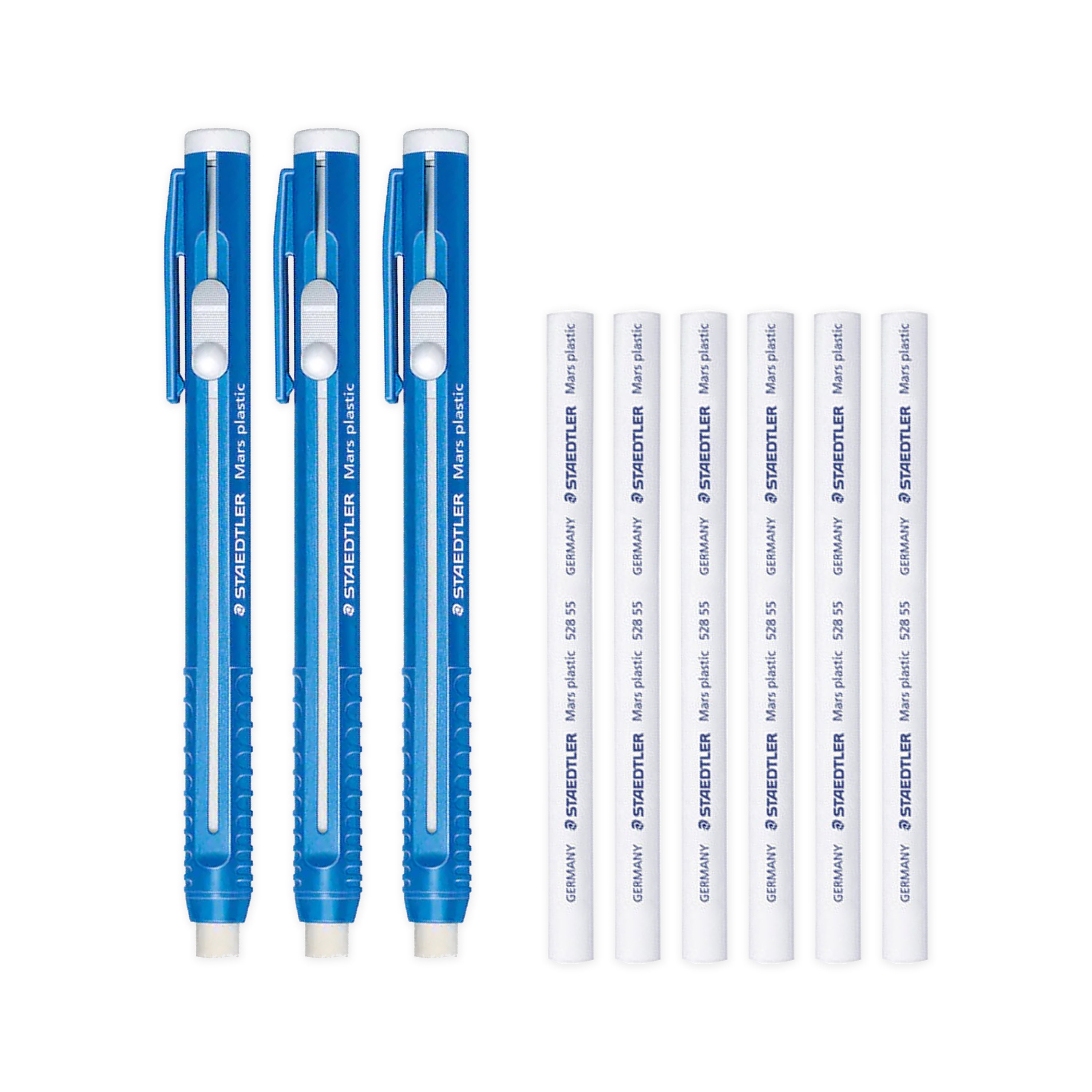 STAEDTLER Set gomme da cancellare Mars plastica 528 50 Gomma a forma di  penna 3 set Ricariche 6 pezzi / Corpo regolabile in lunghezza -  Italia