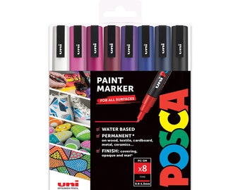 Uni POSCA PC-3M Art Paint Markers Midnight Tones Set of 8 in Gift Box 