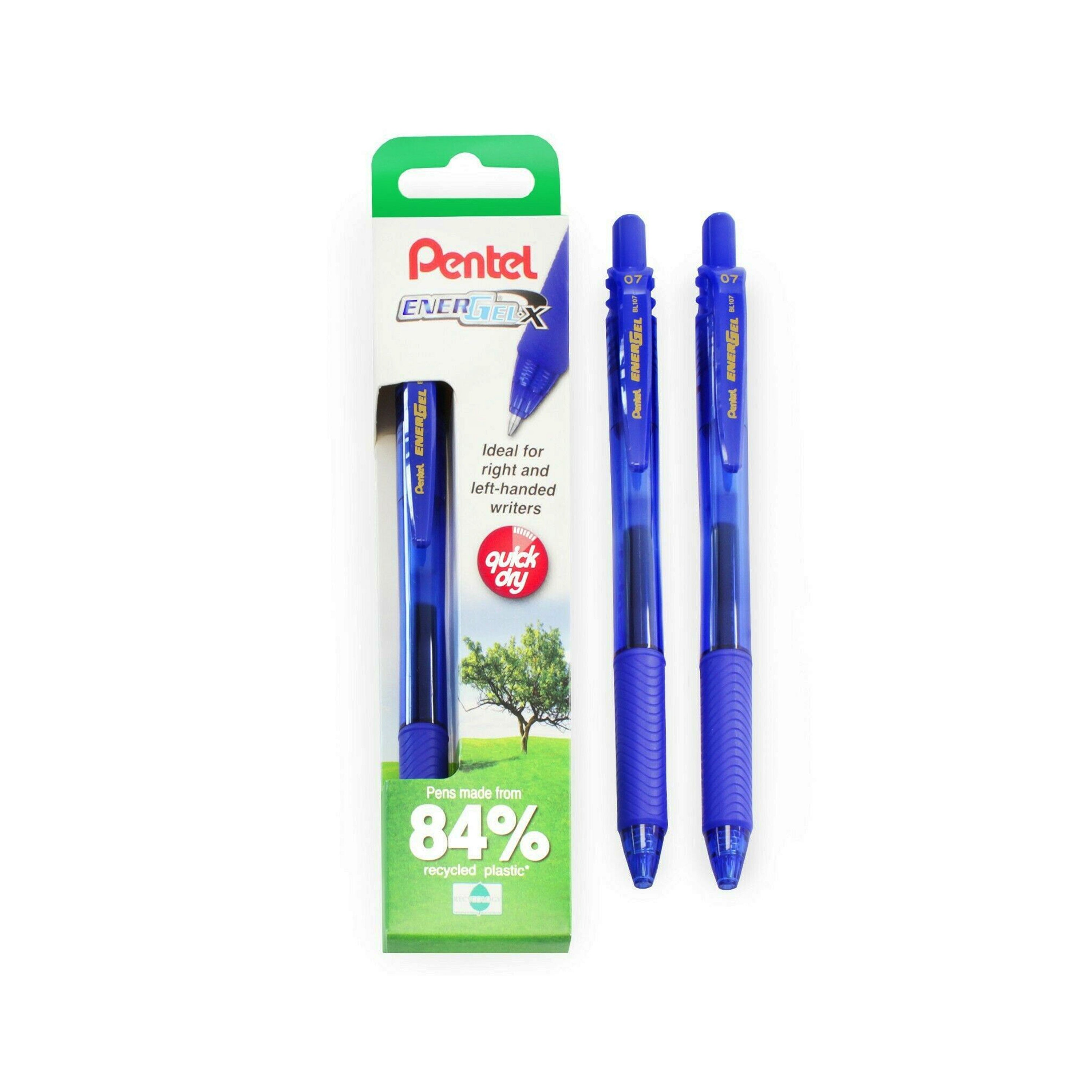 Pentel Energel X BL107 Rollerball Pen 0.7mm 84% Recycled Plastic Blue X 2 