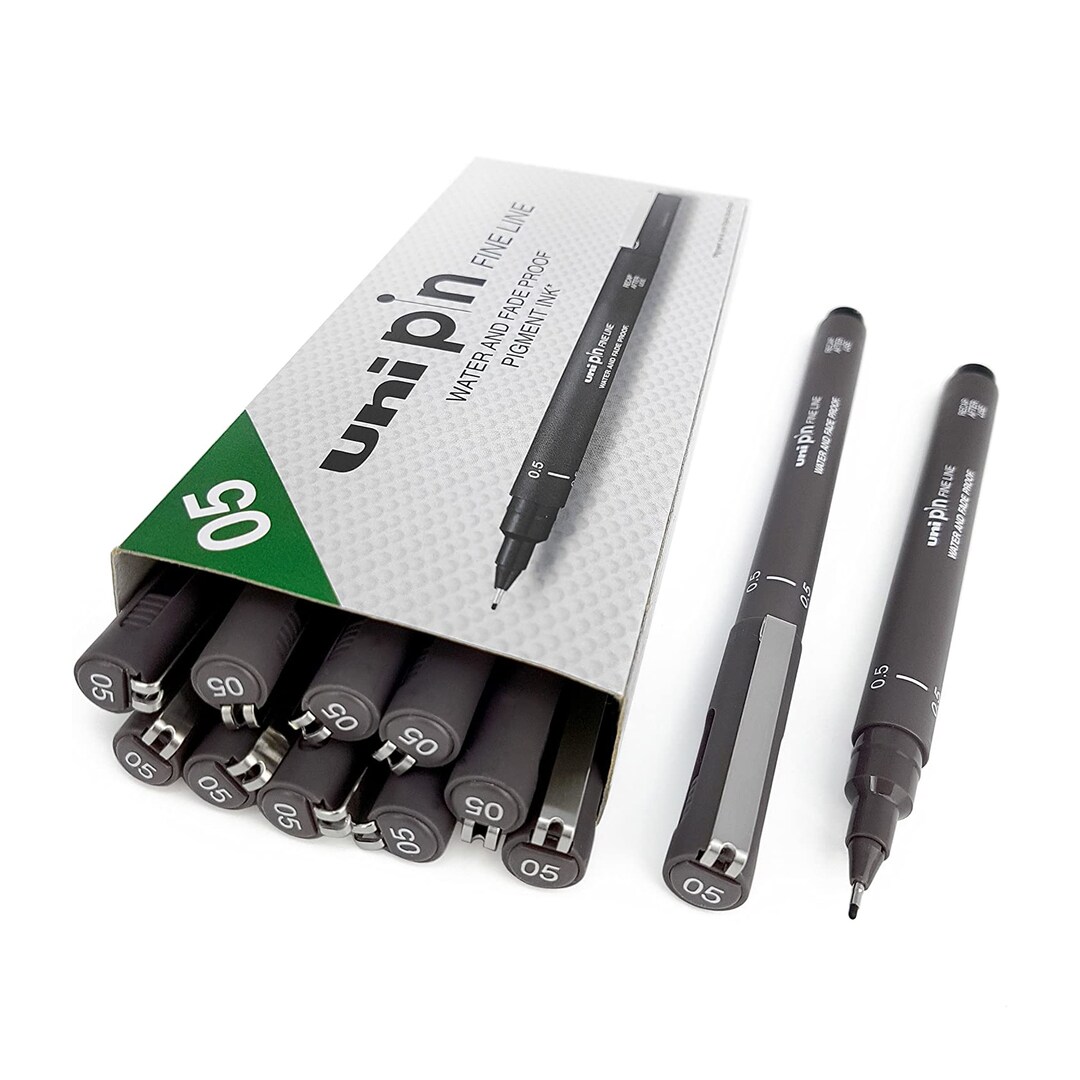 Uni Pin Fineliner Drawing Pen Dark Grey Tone Ink 0.5mm Box of 12 ...