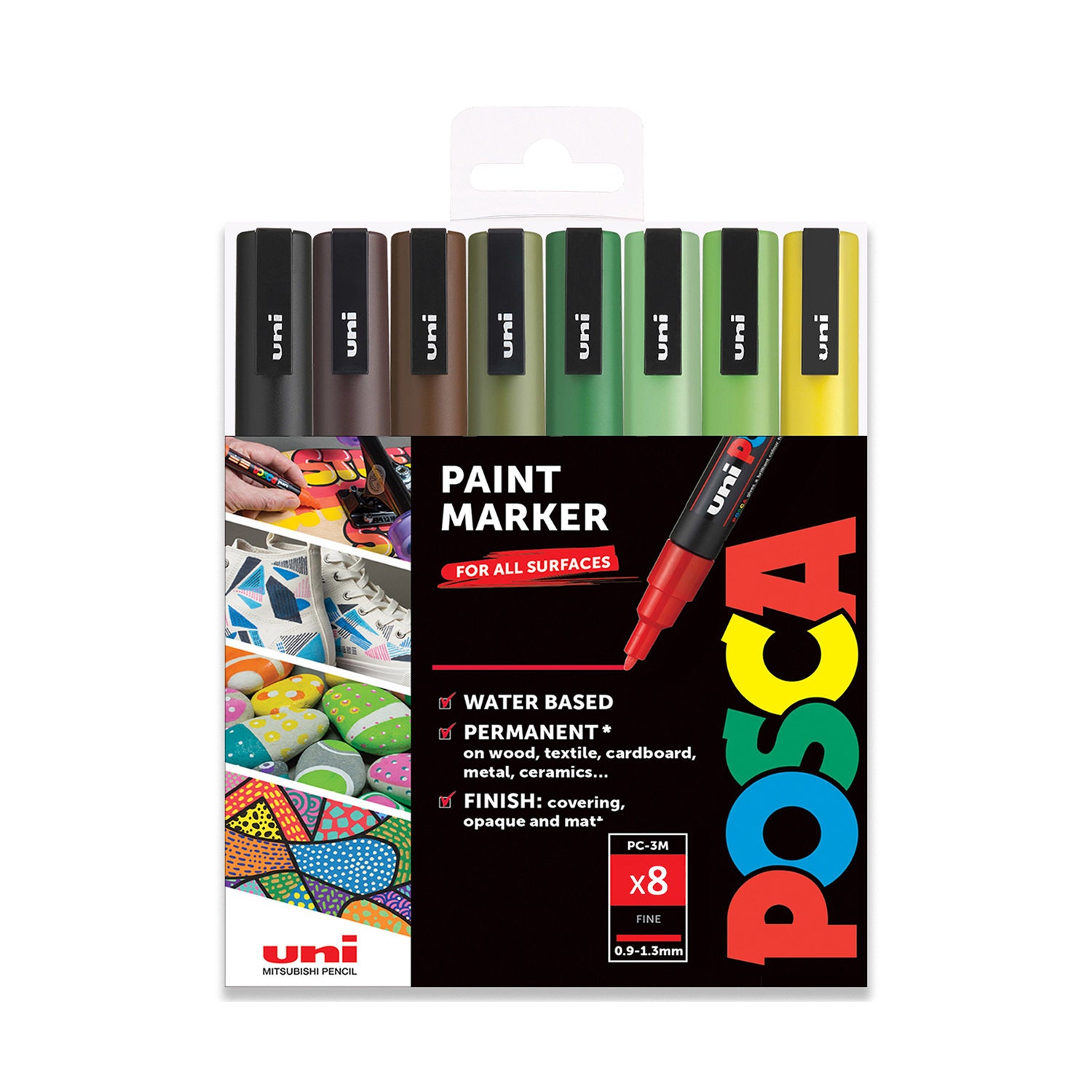 POSCA / Rotuladores de pintura artística Fine PC-3M / Juego de regalo de 8  / Tonos tierra / Dibujo Dibujo Póster Marcadores para colorear / Marrones,  Verdes, Amarillos -  España