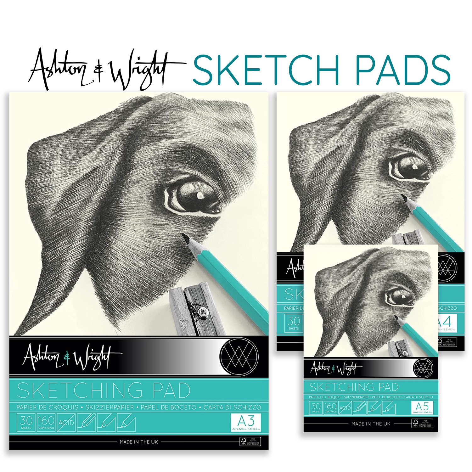 Ashton and Wright Sketching Pads 30 Pages 160gsm Ivory White Paper Various  Size Drawing Sketching Drafting Blank Books Art Craft -  Israel