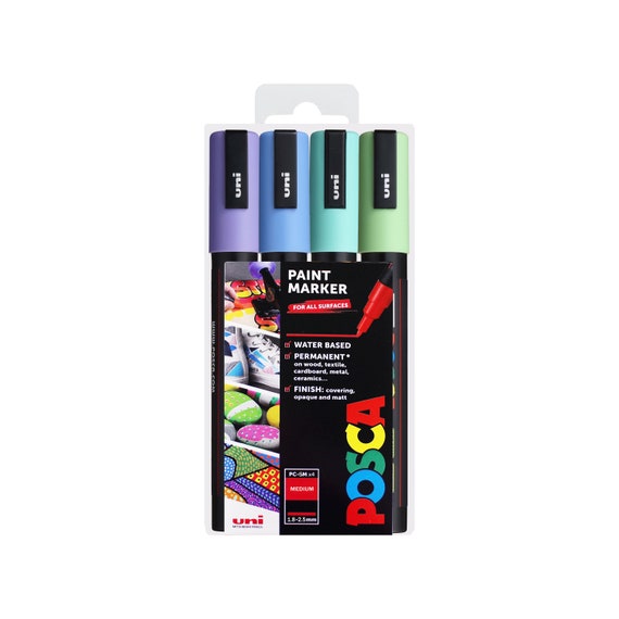 POSCA Medium PC-5M Art Paint Marker Pens Cool Pastel Gift Set of 4 Drawing  Poster Coloring Colouring Markers Glass, Canvas Etc 