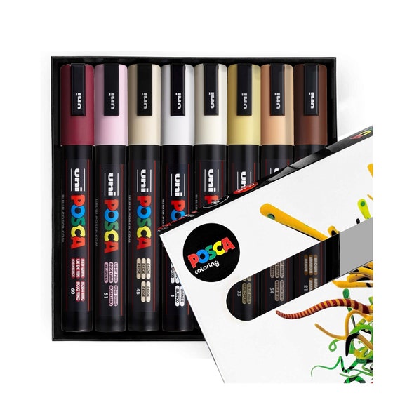 POSCA Medium PC-5M Paint Art Marker Warm Neutral Gift Set of 8 Drawing  Colouring Poster Red, Pink, White, Beige, Yellow, Orange 