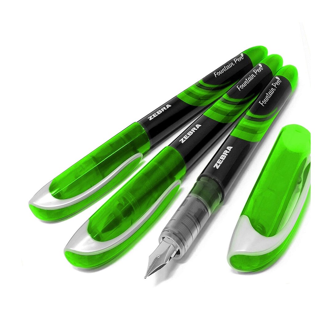 Zebra Fuente Disposable Fountain Pen Green Ink Pack of 3 Etsy