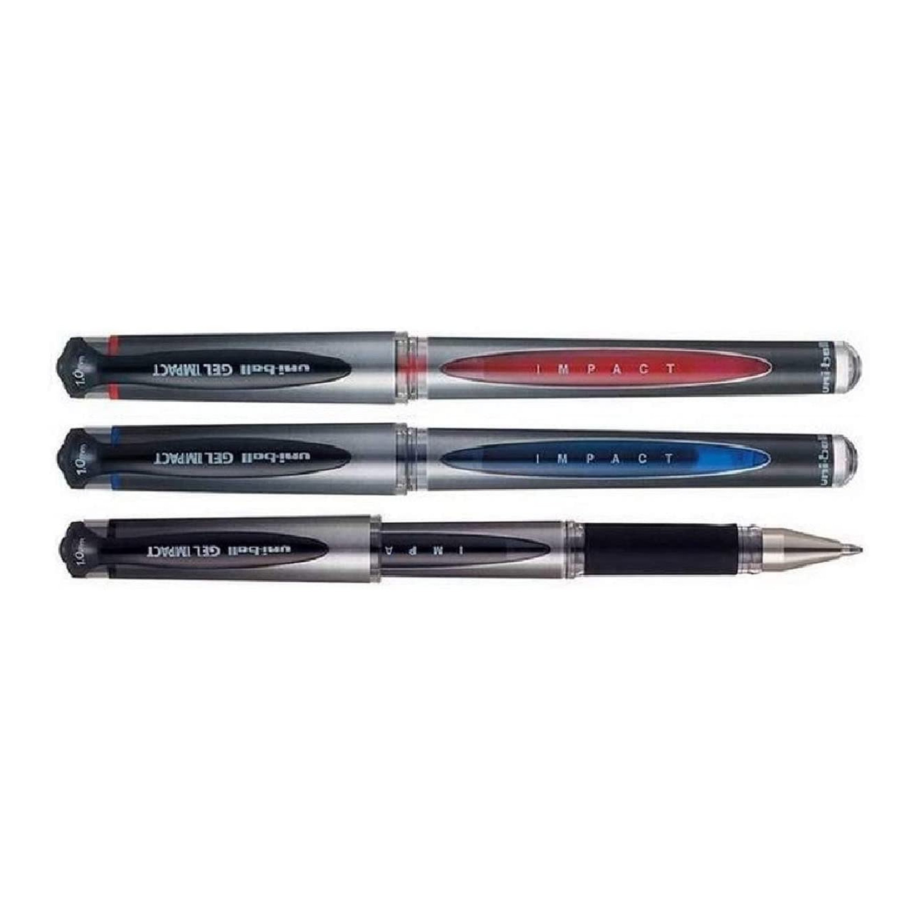 Uni Ball Assorted Colour Pack of Capped UM-153S Gel Impact Rollerball Pen  Broad 1mm Nib Tip 0.6mm Line Width Ink black Blue Red 3 Pens 
