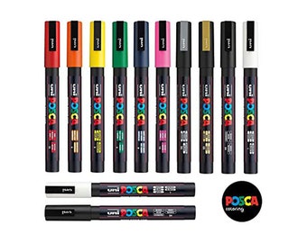 POSCA | Feine PC-3M Art Paint Marker Stifte | Professionelles Geschenkset von 12 | Zeichnung Ausarbeitung Poster Markers | Terrakotta, Metall, Holz, Leinwand