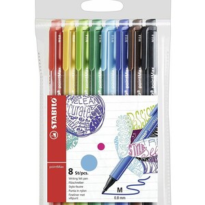 Nylon Tip Writing Pen STABILO pointMax Wallet of 8 Assorted Colours Colourful Pens ideal for Revision Notes, Writing, School, Office image 2