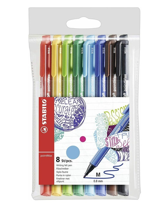 Penna da scrittura con punta in nylon / STABILO pointMax / Portafoglio da 8  / Colori assortiti / Penne colorate ideali per appunti di revisione,  scrittura, scuola, ufficio -  Italia
