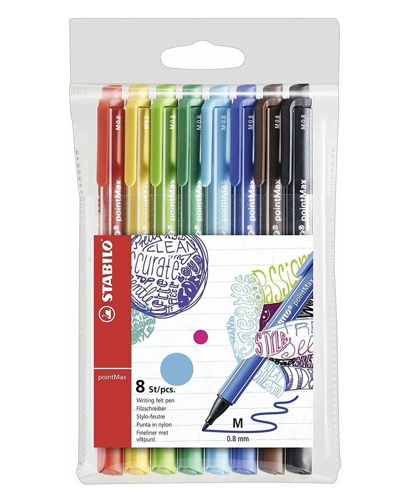 Nylon Tip Writing Pen STABILO pointMax Wallet of 8 Assorted Colours Colourful Pens ideal for Revision Notes, Writing, School, Office image 2