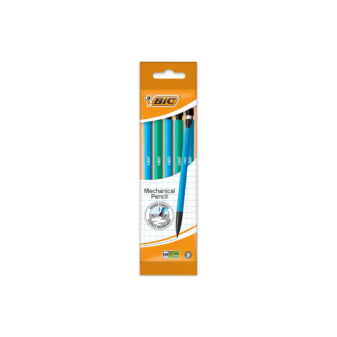 Mechanical Pencils With Eraser BIC HB 0.7mm Nib Pack of 5 Blue and