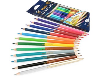 Crayons de couleur | Crayons de couleur Helix Oxford Duo | Portefeuille de 12 | 24 couleurs assorties | Idéal pour l'école, l'université, le bureau, le travail, etc.