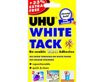 Tack blanc UHU | 33 % supplémentaires gratuits | Fixateur non permanent | Puissant non marquage mural | Pas de marque de colle | Adhésif collant réutilisable