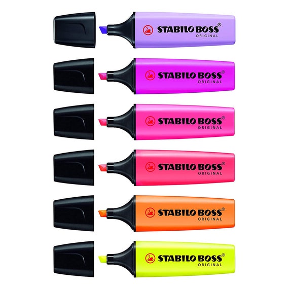 Highlighter STABILO BOSS ORIGINAL & Pastel Assorted Colours Set of 6 in  Handy Wallet Ideal for Revision, School, Office 