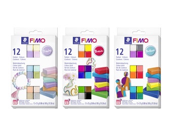 Soft Polymer Modelling Clay | FIMO Staedtler 8023 Oven Hardening Moulding Clay | Half Block of Assorted Colours | Basic/Brilliant/Pastel