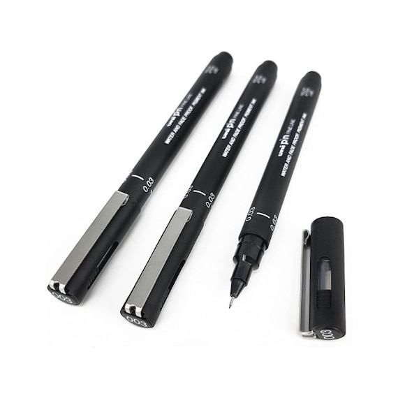 Fineliner Pen Set of 10 - Various Tip Sizes (Black)