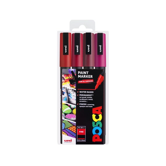 POSCA / Rotuladores de pintura artística Fine PC-3M / Juego de regalo de 4  / Tonos rojos / Marcadores de carteles para dibujo / Rojo, Rojo oscuro,  Vino tinto, Fucsia -  España