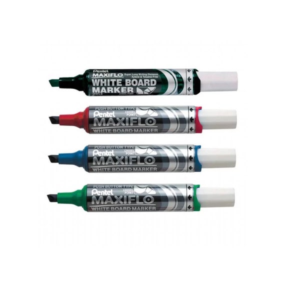 Pennarello cancellabile a secco con inchiostro liquido e punta a scalpello  per lavagna bianca / Pentel Maxiflo medio MWL6 / Nero/Blu/Rosso/Verde /  Disponibili varie confezioni -  Italia