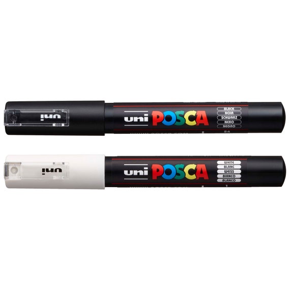 POSCA Extra Fine PC-1M Art Paint Marker Pens Pack of 2 Drawing Poster  Coloring Markers Black & White Metal Glass Stone Canvas 