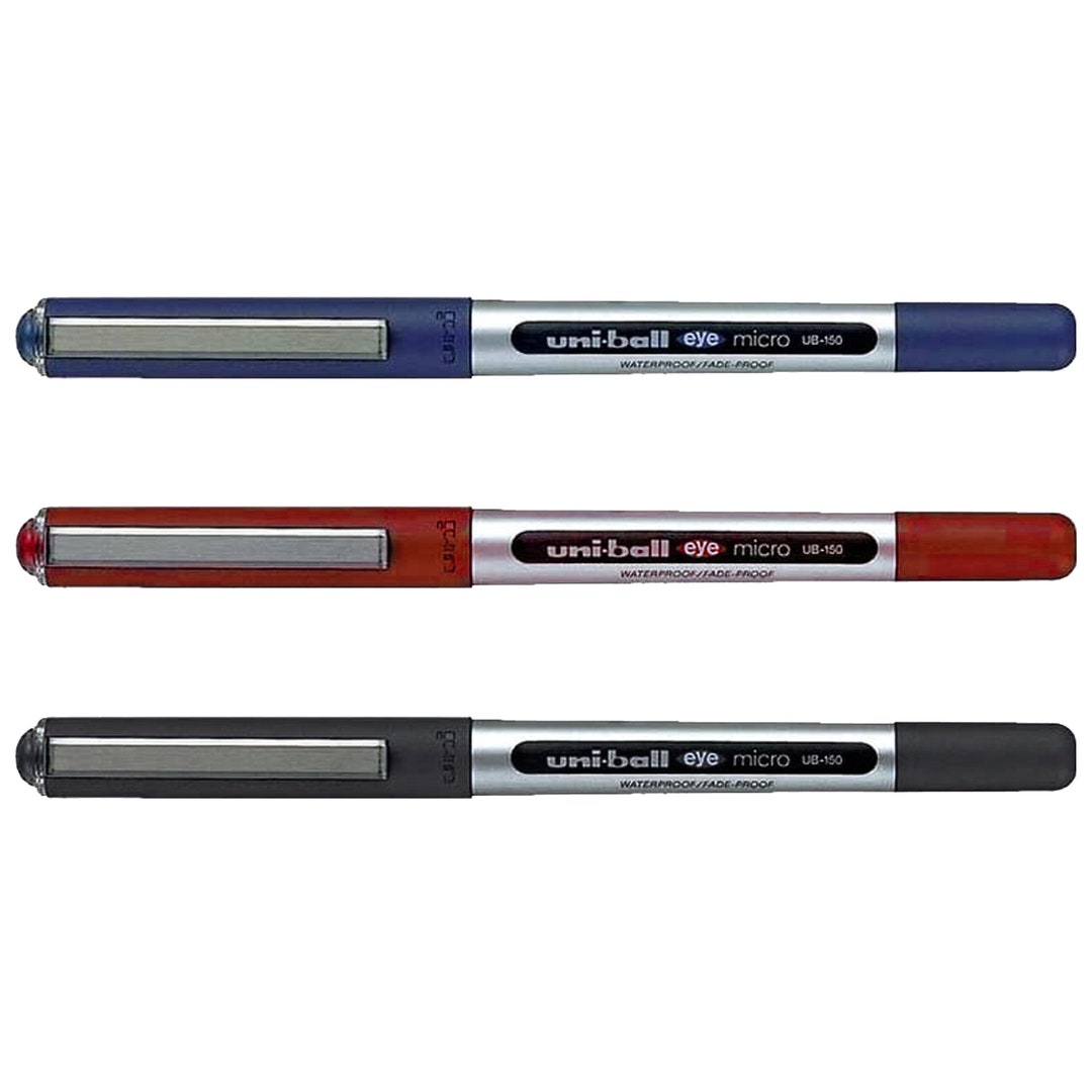 Uni-ball Eye Micro UB-150 Liquid Ink Rollerball Pen Set Mixed Pack of 3  Black, Blue, Red 