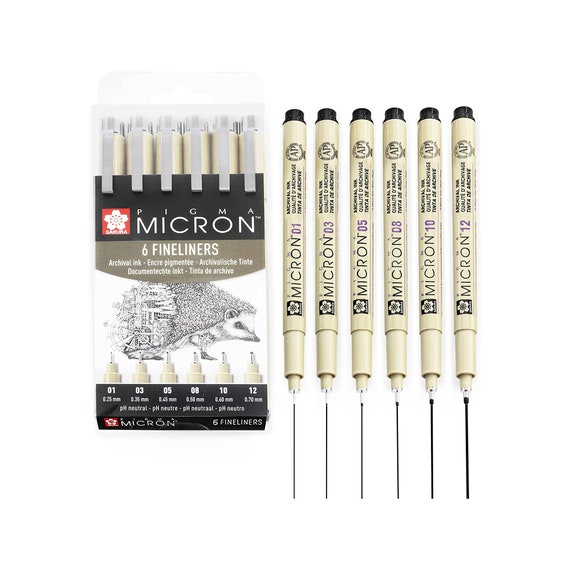 Micro Fineliner Drawing Art Pens: 12 Black Fine Line Waterproof Ink Set  Artist S