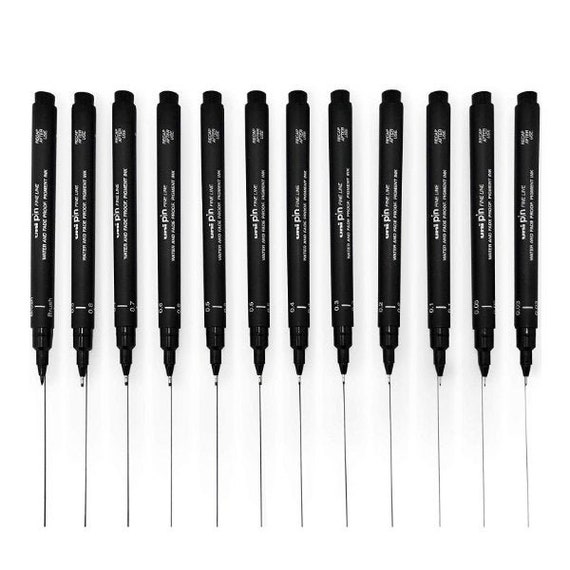 Uni Pin Fine Line Pens 12 Set, Black