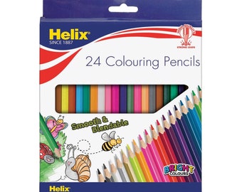 Crayons de couleur Helix | Portefeuille en carton de 24 | Mines lisses et mélangeables de haute qualité | Enfants / Adultes