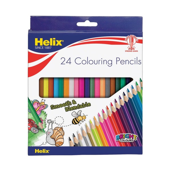 Crayons de couleur Helix | Portefeuille en carton de 24 | Mines lisses et mélangeables de haute qualité | Enfants / Adultes