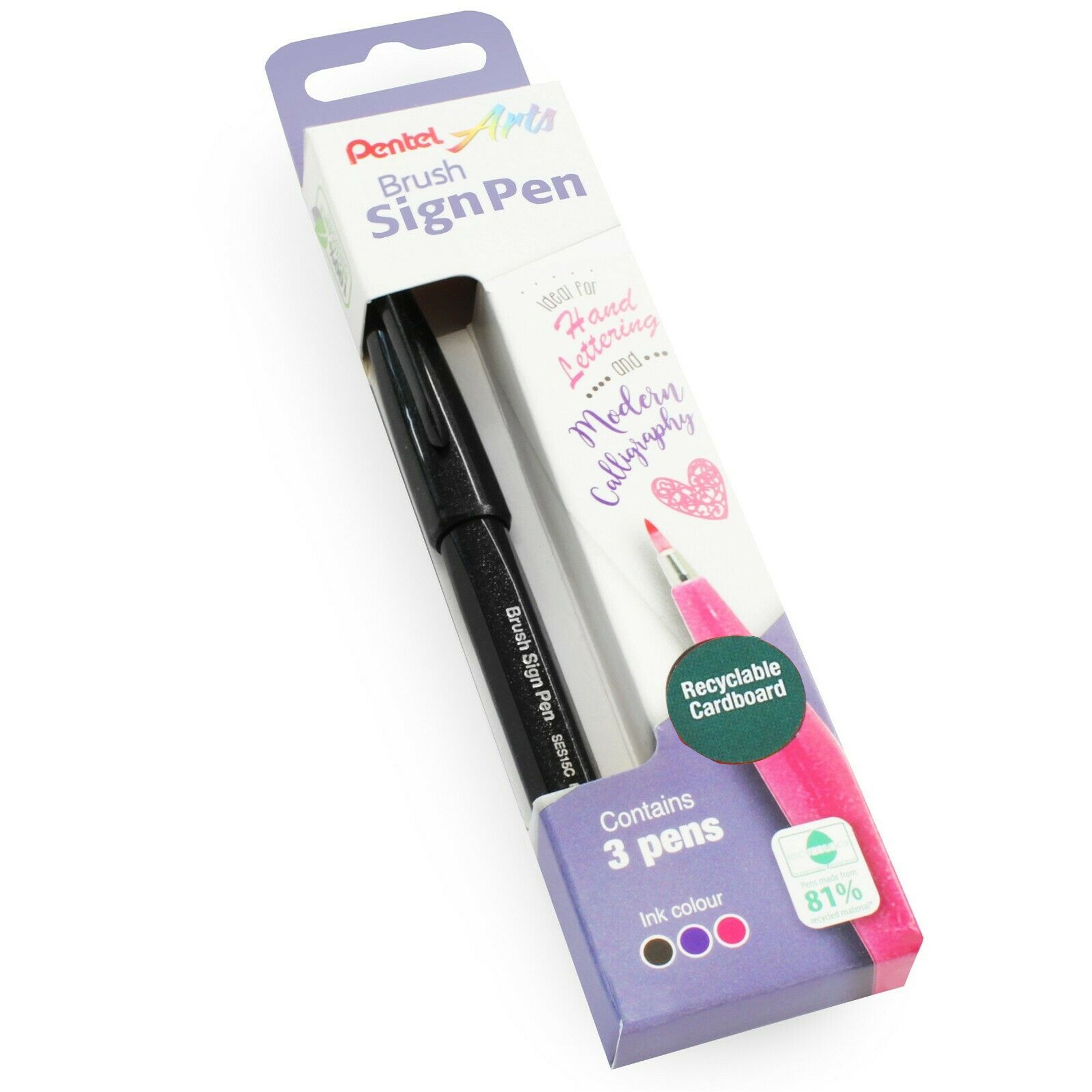 Pentel Brush Sign Pen SES15C - Brush Nib - Fibre Tip - Basics Set of 5
