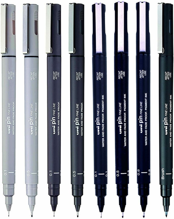 Uni Pin Fineliner Drawing Pen Set of 8, 0.1mm 0.8mm & Brush Nib 3