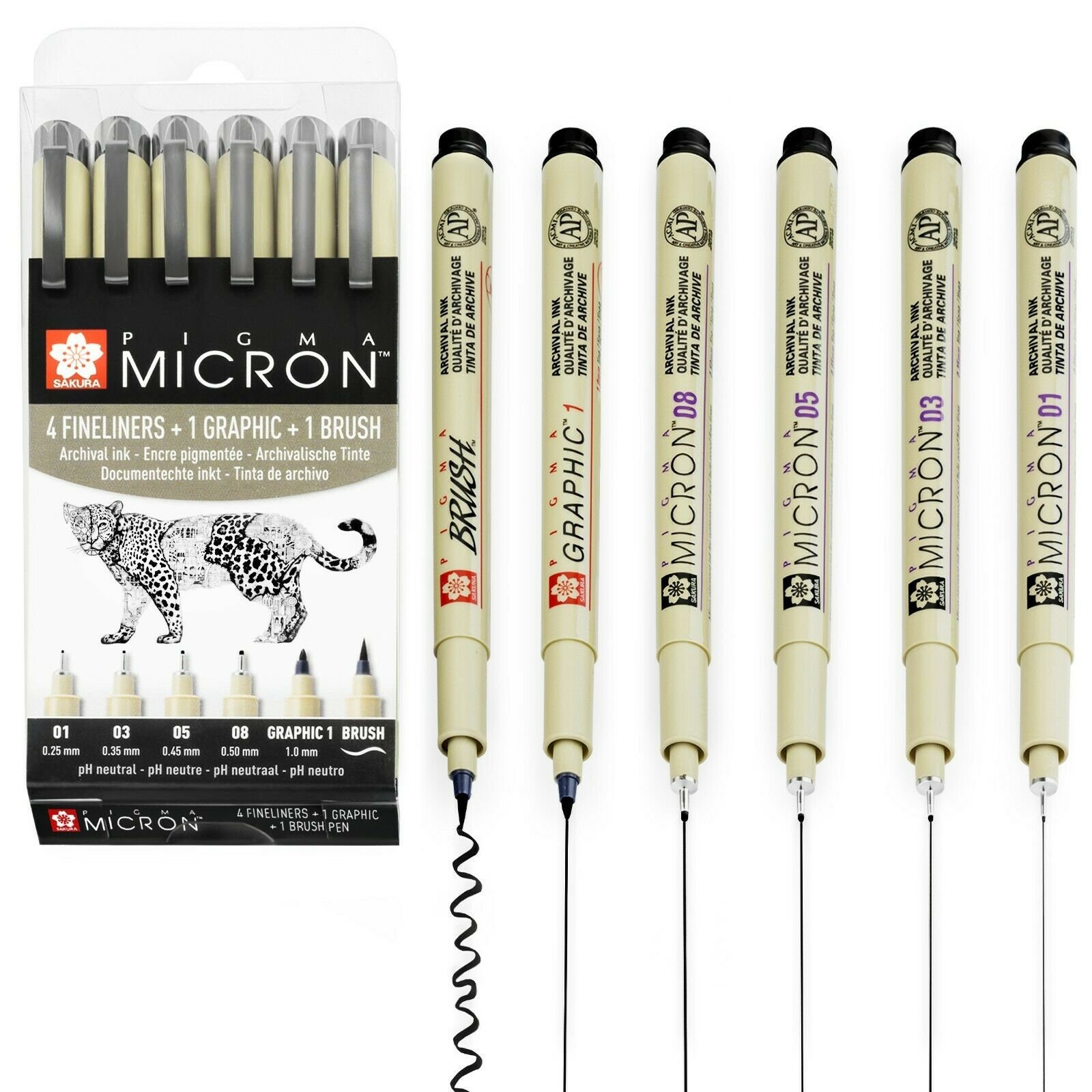 PIGMA MICRON PENS, Tip Sizes: 005, 01, 02, 03, 05, 08 Sakura Drawing Black  Ink, Permanent Marker Pen, New 