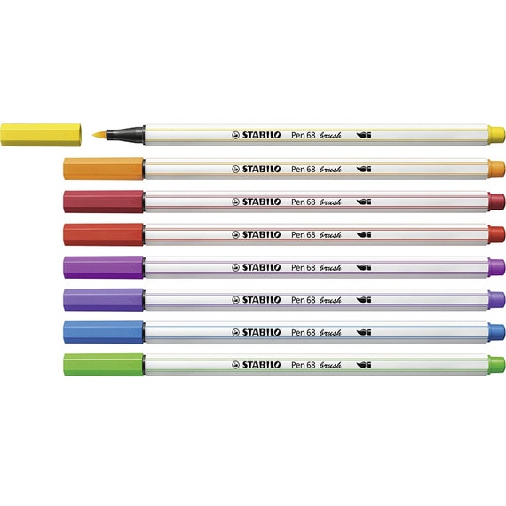 Premium Fibre-tip Pen STABILO Pen 68 Brush Colouring Felt Tip Pens 1-3mm  Spring Set of 8 Mixed Colours Stationery, Calligraphy Etc 