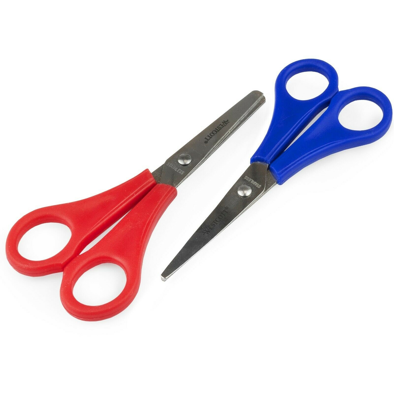 2 X Westcott Children's Right Handed Scissors With Ruler Edge Red and Blue  