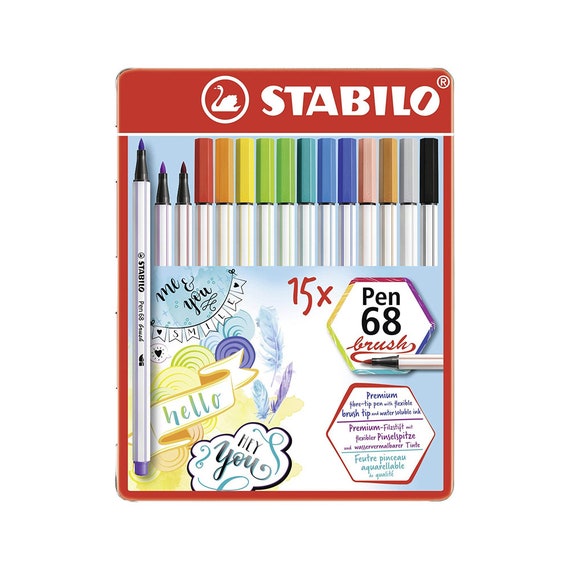 Premium Fibre-tip Pen STABILO Pen 68 Brush 1-3mm Nib Assorted Colours Tin  of 15 Ideal for Calligraphy, Scrapbooking, Journaling -  Norway