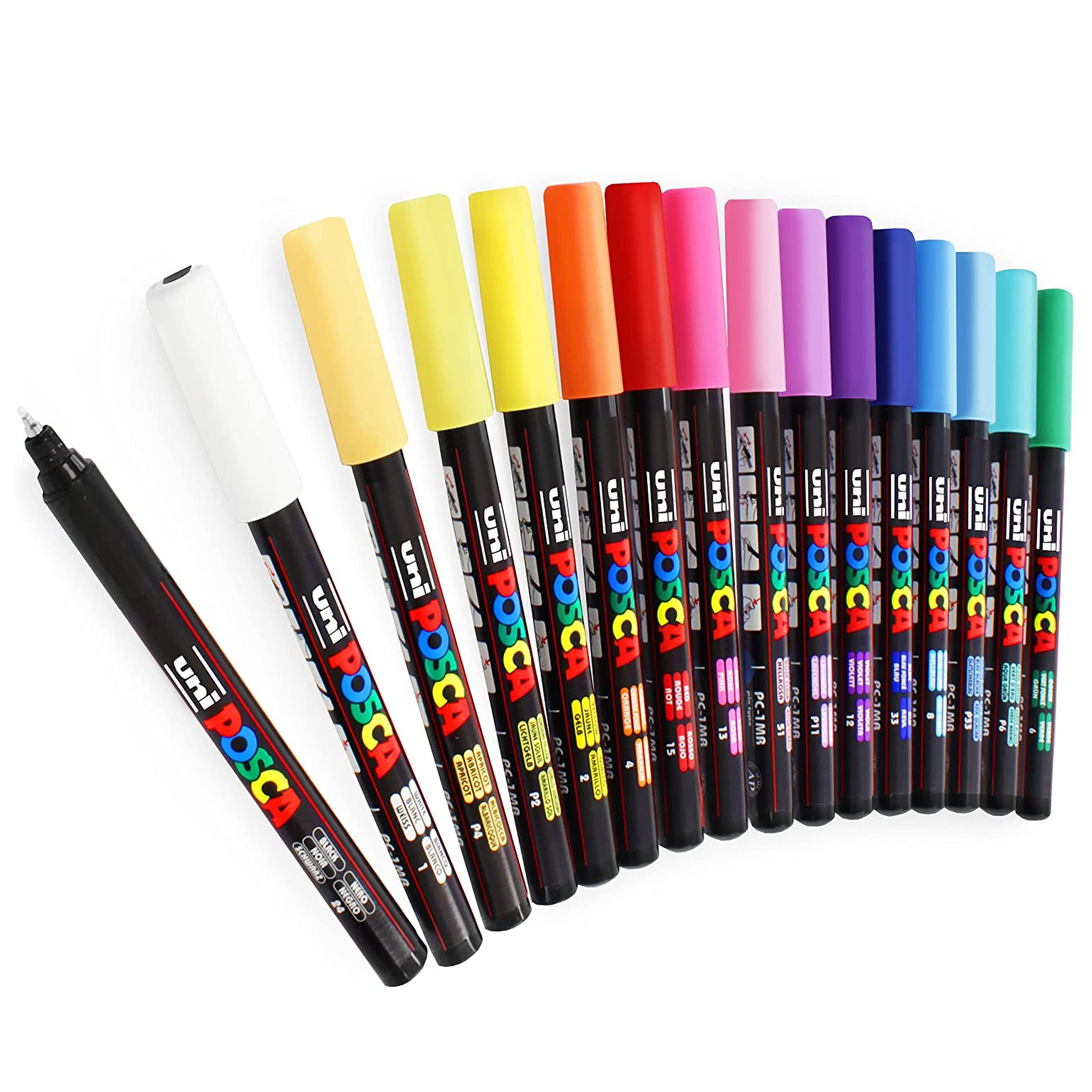 posca PC-1MR 18 Pen Set - In Limited Edition Plastic Wallet - Extra Black  and White 