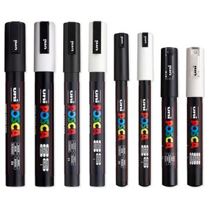 POSCA Black & White Markers | Ultra Fine to Medium Set | Pack of 8 Pens - PC-5M, 3M, 1M, 1MR | POSCA Paint Pens | Gift Set of Various Nibs