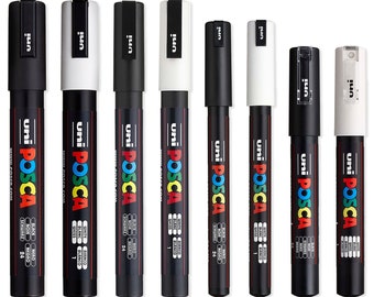 Marqueurs POSCA noir et blanc Ensemble ultra fin à moyen Paquet de 8 stylos  PC-5M, 3M, 1M, 1MR Stylos à peinture POSCA Coffret cadeau de diverses  plumes -  France