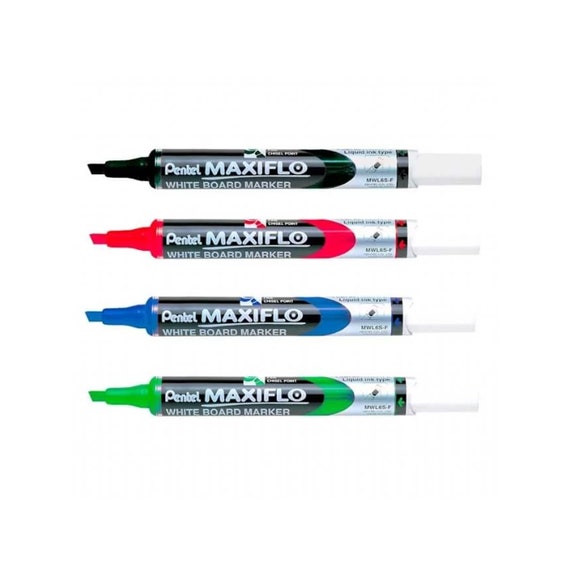 Pennarello per lavagna bianca / Punta a scalpello fine Pentel Maxiflo  Pennarello cancellabile a secco con inchiostro liquido /  Nero/Verde/Rosso/Blu / Disponibili in varie confezioni -  Italia