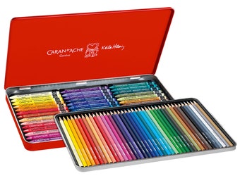 Caran d'Ache Mixed Media Colouring Set | 40 x Water-Soluble Colouring Pencils + 42 Wax Pastels | Keith Haring Design Collector's Metal Tin