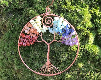Handmade Tree of Life Ornament: Copper Wire & Gemstone Suncatcher