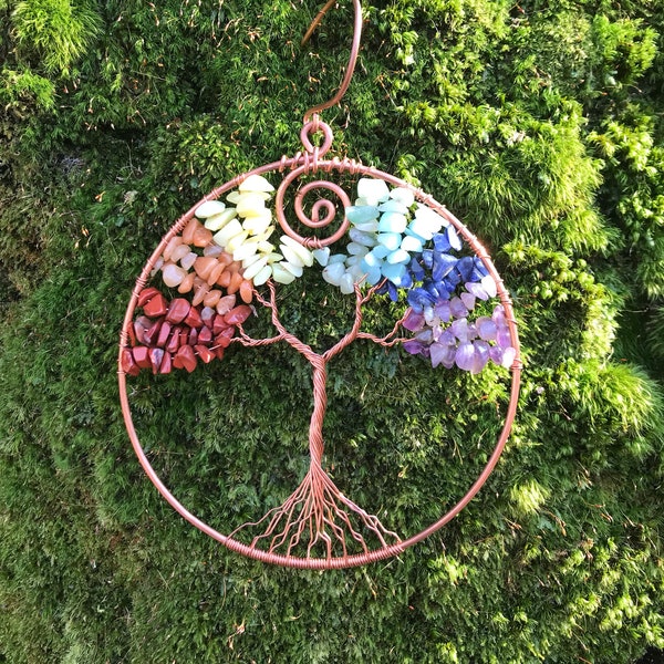 Tree of Life Ornament- handmade tree wire wrapped gemstone ornament, home decor, suncatcher, gift