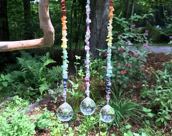 Gemstone Rainbow Suncatcher: Prism Window Hanging with Copper Hook