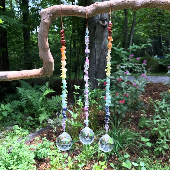 Gemstone Rainbow Suncatcher: Prism Window Hanging with Copper Hook