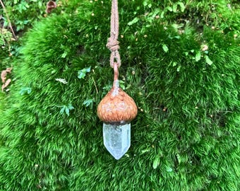 Acorn Gemstone Pendant.   Necklace real acorn