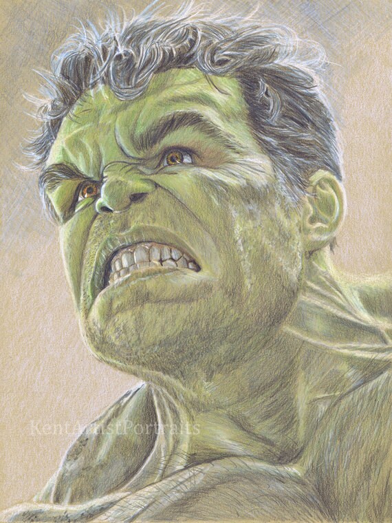 Colored Pencil Drawing of the Hulk Signed Fine Art Print