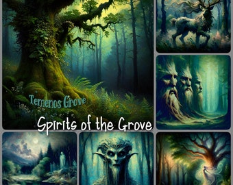 Grove Spirits Post-impressionist Bundle of 6 | Fantasy Forest WhimsiGoth Printable Decor | Enchanted Witchy Forest ClipArt for DIY Projects