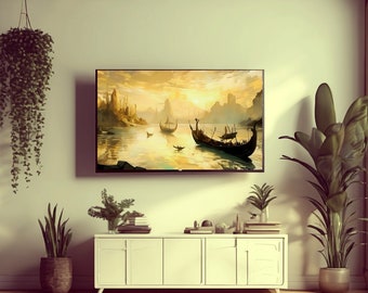 Boho Dreamscape Golden Sunset Download | 4K Frame TV or 16:9 Wall Art | Dark Academia Maximalist Printable